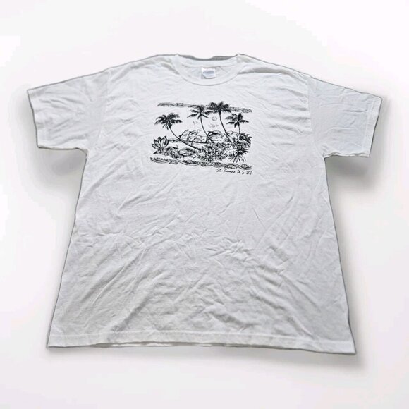 Hanes T Shirt Men XL White Cotton Crewneck SS Graphic Front Print St Thomas USVI - Picture 8 of 12